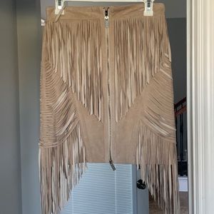 *never worn* fringe suede BEBE skirt.
